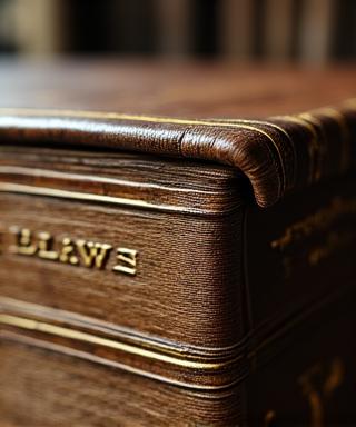 Close up of a leather bound rare atlas with gold tooling